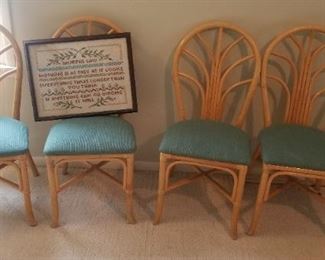 Set of 4 rattan chairs $20 each; sampler $25
