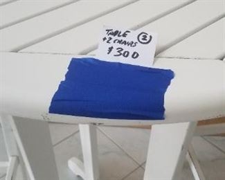 Bar table & two chairs; painted wood $300