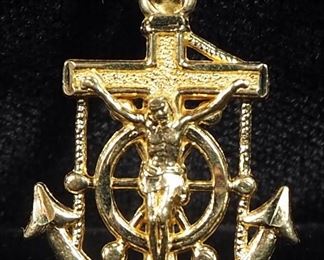 10k Gold Crucifix Anchor Pendant, 1" Long, 1.16g