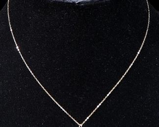 14k Gold Necklace, 15.5" Long, With White Pearl-like Pendant, 0.78g