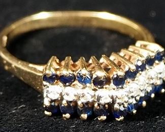 10k Gold Ring With Indigo And Clear Stone, Size 7-3/4, 2.76g Including Stones