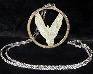 Sterling Silver Pendant Of Dove In Flight, Marked" Peace On Earth, Good Will Toward Men" On Silver Toned Chain, 23" Long, 34g Including Chain