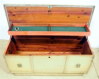 Lane Cedar Chest With Hinged Lid And Shelf, 18.5" High x 43" Wide x 16.5" Deep, Push Button Lock Included But Removed For Child Safety