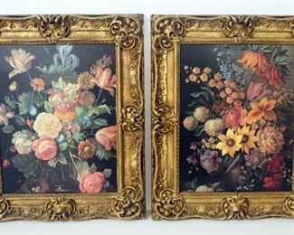 Two Floral Prints On Board, Matching Frames, 16.75" Wide x 18.5" High