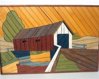 Theodore DeGroot Lath Art Of A Covered Bridge, 36.5" Wide x 24.5" High