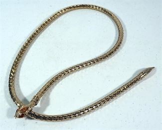 Whitting & Davis Co Gold Toned Snake Necklace With Amber Colored Detailing, 38.5" Long