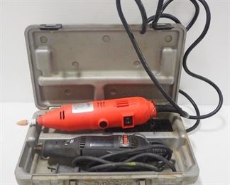 Master Mechanic Hand Motor Tool And Unbranded Hand Motor Tool Model S1J-AJ4-10 With Hard Case, Both Power On