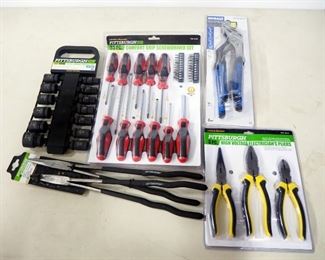 Pittsburgh Pro 12 Pc Socket Set, 3 Pc Electrician Plier, 33 Pc Screwdrivers, 16" Long Reach Pliers, And Kobalt 12" Groove Joint Pliers