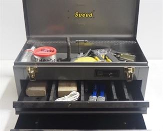 Metal Toolbox, Contents Include Staple Gun, Vise Grip, Paint Brushes And More