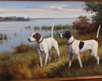 Original oil "Hunting Dogs" artist unknown approx. size 32" x 42"  $575