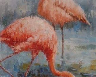 Original oil painting "Pink Flamingo's" believe to be American artist 44" x 32"  $1,200