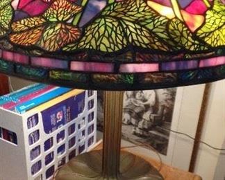 24" Poppy stain glass leaded glass shade on bronze base,, Vintage copy of a original Tiffany and Co. stain glass lamp ,, BUT NOT an original Tiffany  ( good copy) signed Tiffany Studio NewYork.  $1,200