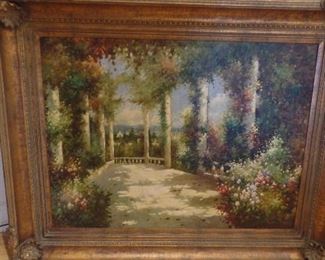 Vintage oil painting massive carved frame.approx. size 5' long  by 4 1/2 ' high . $850.00
