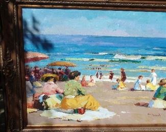 original French scene oil painting approx. 4' plus x 3' plus $,2,300