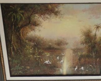 5' plus x 4' plus oil painting of egrets. $900