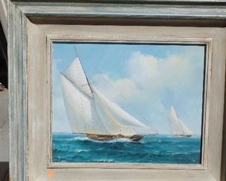 oil on canvas 36" s 28" "ships at sea" $900