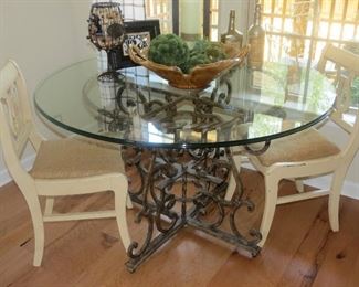 FANTASTIC HEAVY WROUGHT IRON GLASS TOP TABLE.