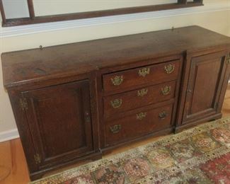 ANTIQUE ENGLISH OAK SERVER.  LATE 18TH CENTURY. AVAILABLE FOR EARLY SALE.  $1500.
