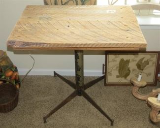 BARN WOOD TABLE w/iron industrial style base