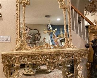 Cherubs / angels entry table and mirror 