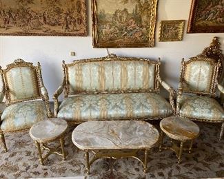 French living room set 6 pieces onyx tables 