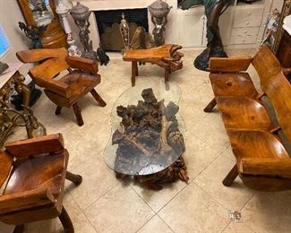 Burl wood living room set 