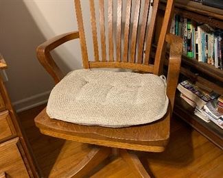 #13	Oak roll top desk 55"x29"x47"	 $75.00 
#14	Oak rolling desk chair	 $35.00 
