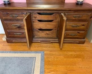 #19	Burlington House solid wood dresser with mirror. 79"x20"x33"	 $125.00 
