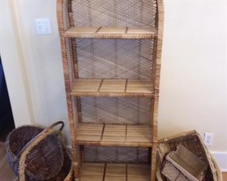 Rattan Arched Shelf and Baskets