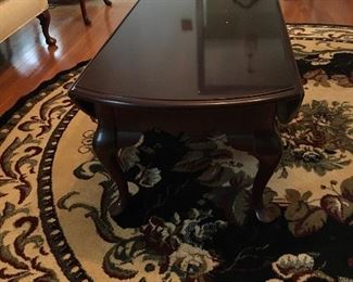 Item #Z46 two matching end tables and matching drop leaf coffee table by Basset. $100