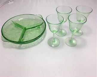 https://www.ebay.com/itm/124123461331 KB0010: Green Depression Glass with Plate, 5 pieces