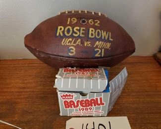 1 Rose Bowl Football and 1 box of Fleer Baseball Cards
1 Rose Bowl Football and 1 box of Fleer Baseball Cards
