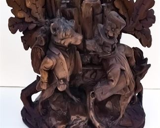Black Forest Carving 4 of 20 Dogs In Suits Vase Bar Caddy or Holder. 9.1 x 8.5 x 5.8 inches. Provenance: This German Austrian Swiss Bavarian Alpine figural carving is one of twenty in the sale from the estate of a New England lifetime collector national business owner retired to central Florida.