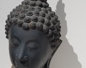 Antique 3ft Thai Bronze Temple Buddha, probaly Thai, Cambodian or Southeast Asian, 39 inches high overall including 12 inch wooden 20C hardwood plinth base, no visible signature.