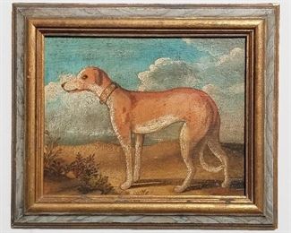 William Skilling Dog Portrait 1 of 4 Brown Hound Leather Collar, oil on panel, 8 x 10 inches, 10.8 x 12.8 x 0.8 inches framed. Provenance: one of four related Skillings in this sale from a Manhattan estate.