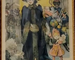 ft Etrennes Jouets French Toy Poster enormous 9 ft. framed French Art Nouveau circa 1895-1900, signed with artist monogram In lithograph lower right. Contemporary frame. Published by Affiches-Camis. Measures 96.75 x 33.5 inches (printed image), 99.75 x 37.5 inches visible sheet within frame (we estimate the sheet size to be 100 x 38 inches overall), 108.75 x 46.75 x 1.75 inches framed. Frame is contemporary, we believe the glazing to be plexiglass. NOTE: We have found this image in a smaller size reproduced as a giclee but we have yet to find an example of this original. Jules Cheret did a similar version for the same toy company. Provenance: Palm Beach County, Florida estate.