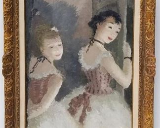 Dietz Edzard French Impressionist Ballet, Avant l Entre le Scene, oil on canvas, 32 x 26 inches, 41.5 x 35 x 2.5 inches framed, signed lower right, two figure sketch on canvas verso, Paris American Art Co. stamp and numerical inscriptions on stretcher verso. Provenance: Palm Beach County, FL penthouse collection of Manhattan and Connecticut retirees.