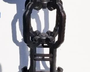 onumental Japanese Meiji Plant Stand, carved wood with carved gilt bird relief decorations to each apron, 51 x 19.5 x 19.5 inches.