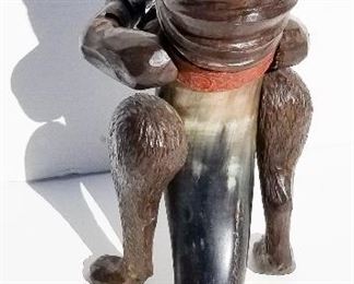 Black Forest Carving 15 of 20, standing fox with horn tail and painted cuffs, 13.5 x 6 x 10 inches. Provenance: This German Austrian Swiss Bavarian Alpine figural carving is one of twenty in the sale from the estate of a New England lifetime collector national business owner retired to central Florida.