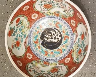 Antique Chinese Daoguang Famille Rose Bowl signed Qing six character mark, approximately 14 inches diameter x 5.5  inches high with an approximately 8 inch diameter base.