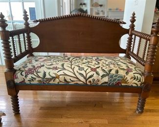 ITEM #5 Beautiful bench, upholstery cover needs cleaning or replaced, 41" high x 54" wide x 42" deep,  $175