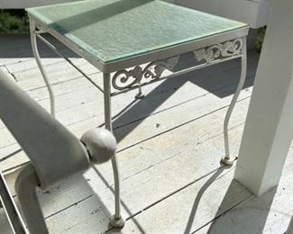 ITEM #28 Pair of accent metal patio tables with scroll work $32