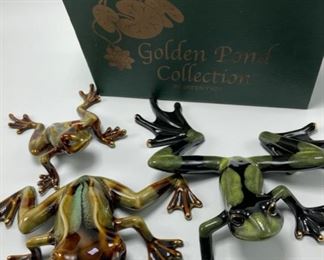 ITEM #34 Three Golden Pond Collection ceramic frogs, boxes for each frog are included, $28