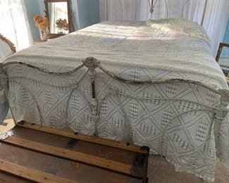 ITEM #48 Wrought iron bed - headboard 54 1/2" wide x 57" high, footboard 54 1/2" wide x 38" high, frame height from floor is 13", $325