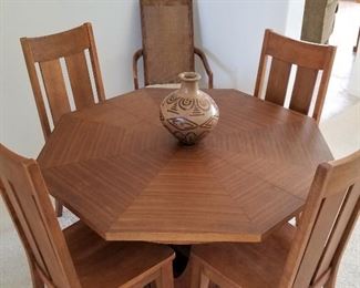 #2 Teak octagon dining set showing top just like new 48" with 4 chairs - $475