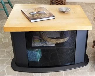 #41 Vintage modern Storage side table with glass front - $85