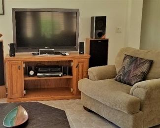 #44 - TV - $175  -  Club chair priced in previous photo. TV stand - $55. Ask for pricing on speakers.