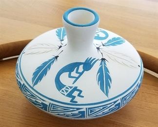 #75 Blue kokopelli pottery - $22