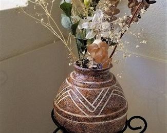 #76 Pottery and flowers and stand - $25