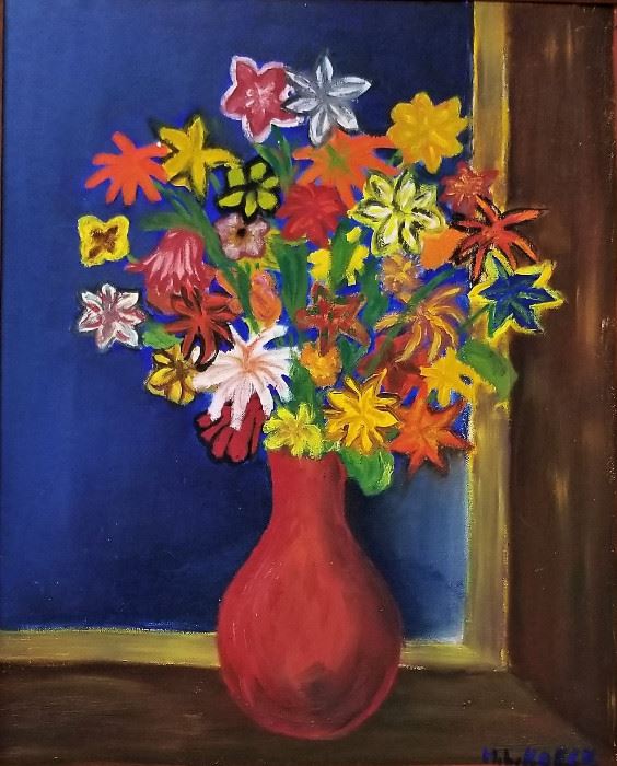 #1 Colorful flower art dated 1959. $55.